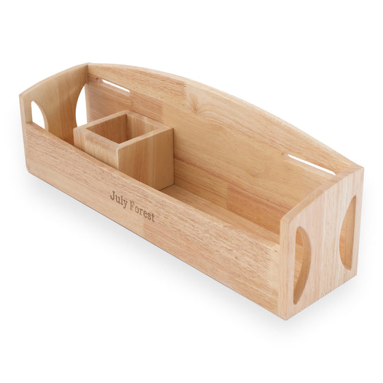 Solid wood side shelf for kids art table with cup and pencil holder