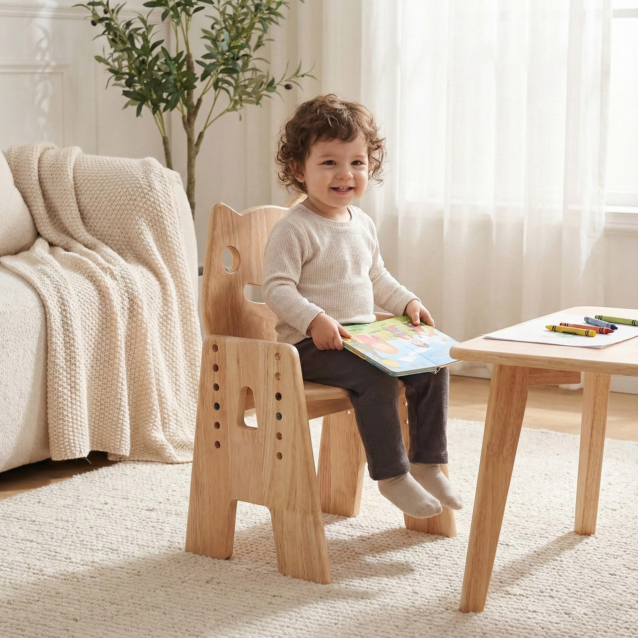 Cat adjustable solid wood kids chair for toddler playroom and reading corner