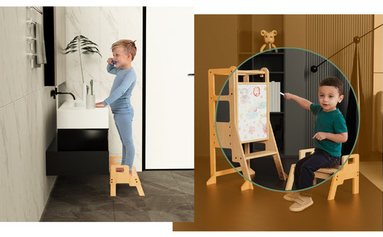wooden toddler step stool tower