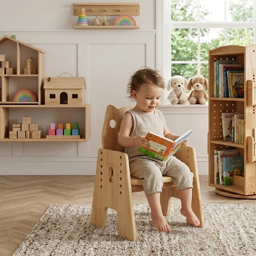 Cat backrest kids desk chair in a home learning reading corner