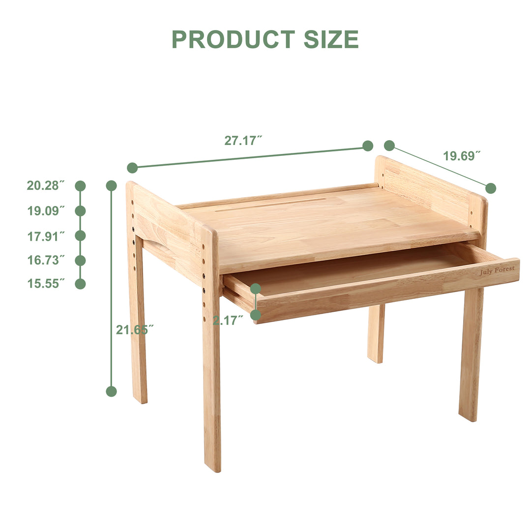Detail of the July Forest solid rubberwood kids desk surface